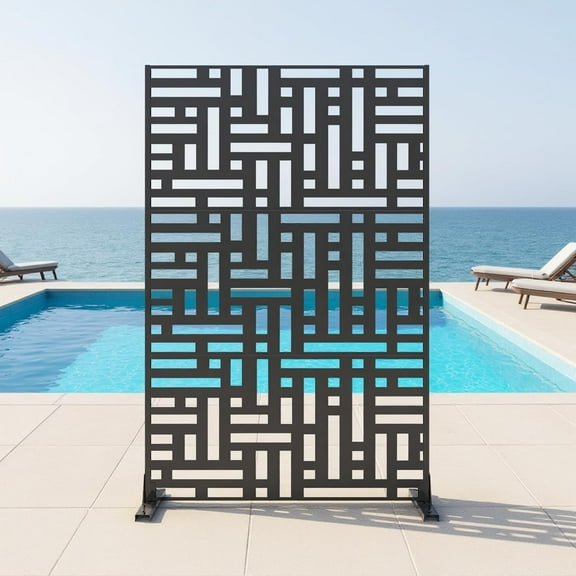 EcoSummer Metal Privacy Screen Outdoor 72"x47", Freestanding Decorative Privacy Fence Panel for Patio, Balcony, Deck, Garden, Black