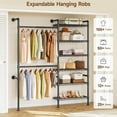 thumbnail image 6 of H2 Wall Mounted Clothing Rack, Expandable Industrial Pipe Clothes Rack Garment Racks for Hanging Clothes, Heavy Duty Closet Organizers and Storage in Closet System, Black, 6 of 9