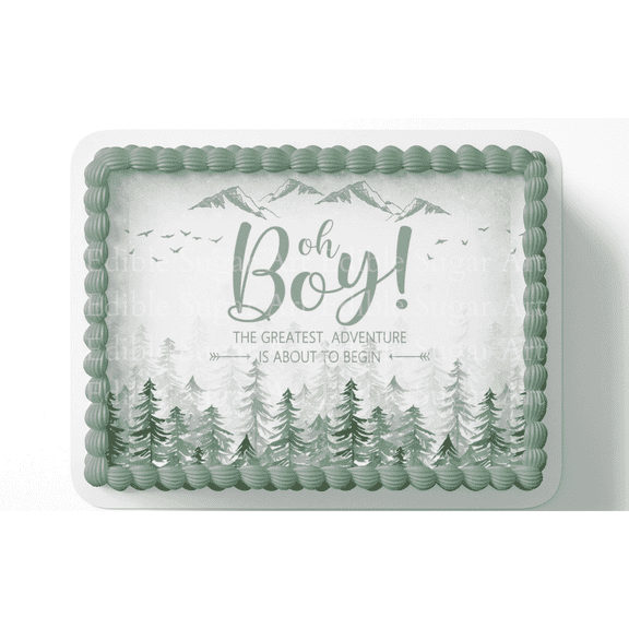 Woodland Baby Shower Oh Boy the Adventure is About to Begin Edible Image Cake Topper, by Tnct.