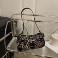 thumbnail image 3 of HUISZJ Black Leopard Shoulder Bag, Goth Punk Hobo Bag with Buckle, Y2K Style Underarm Bag for Women Shopping Travel Outdoor, 3 of 9