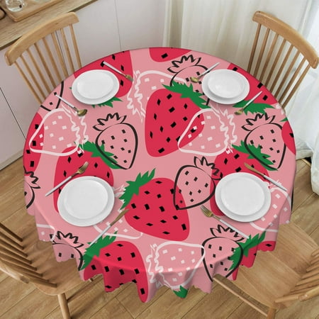 

Round Tablecloth 60 Inch Minimalist Pink Strawberry Waterproof Heat Resistant Table Cloth Cover for Kitchen Dining Indoor Outdoor Farmhouse Decor