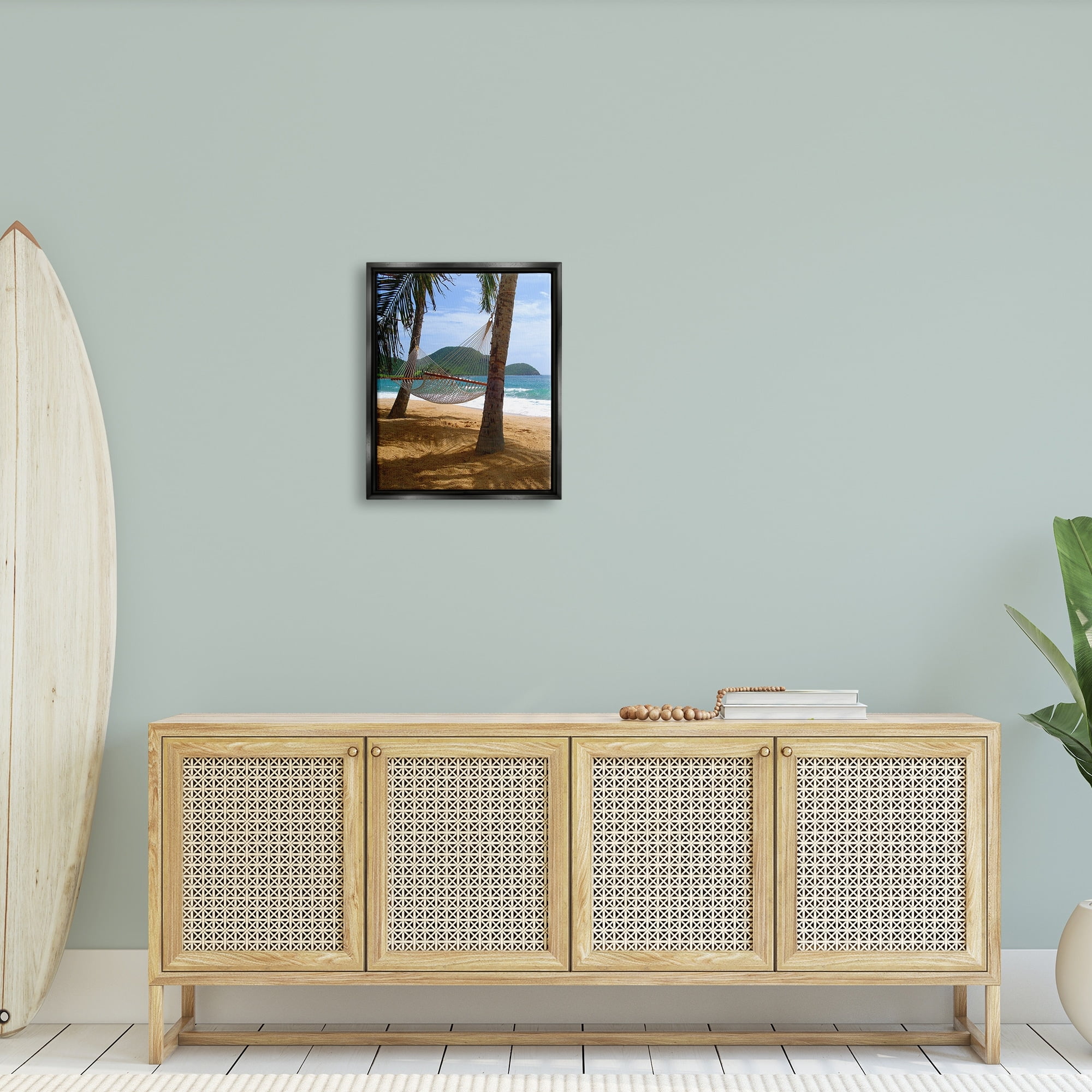 Stupell Industries Tropical Summer Vacation Hammock Between Palm Trees Photograph Jet Black Floating Framed Canvas Print Wall Art, Design by Noah Bay