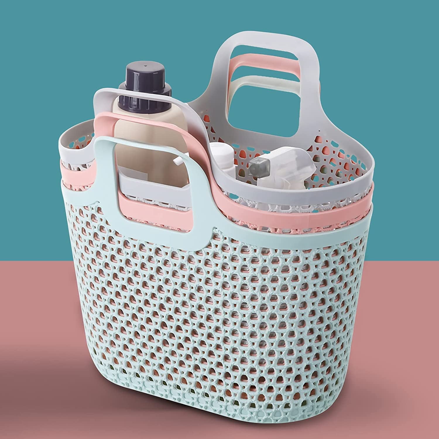 TONKBEEY Portable Storage Basket Cleaning Caddy Storage Organizer Tote with  Handle for Laundry Bathroom Storage Baskets