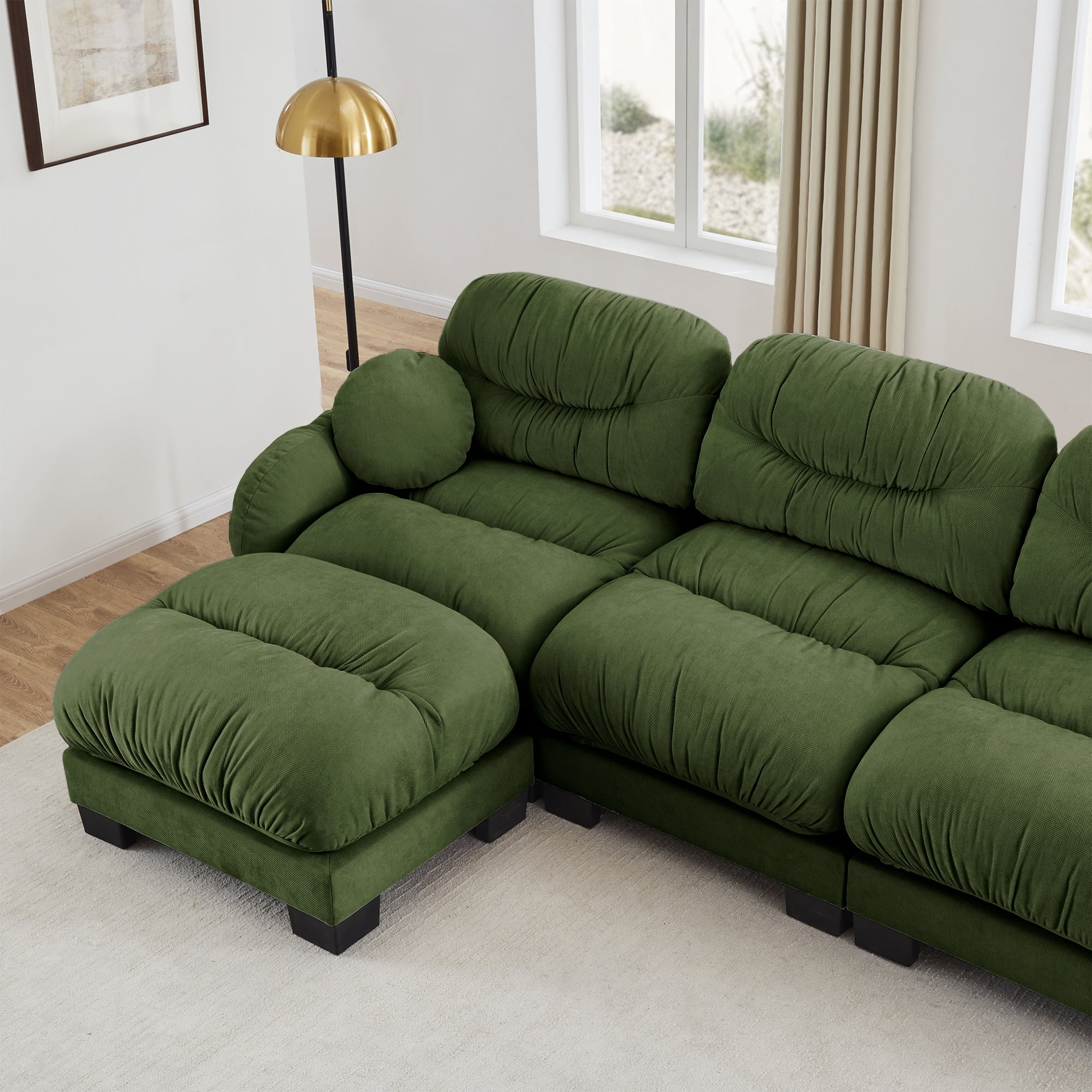 116" 3 Seater Sectional Couch Cozy Chenille U Shape Modular Sofa with 2 Ottoman and 2 Throw Pillows