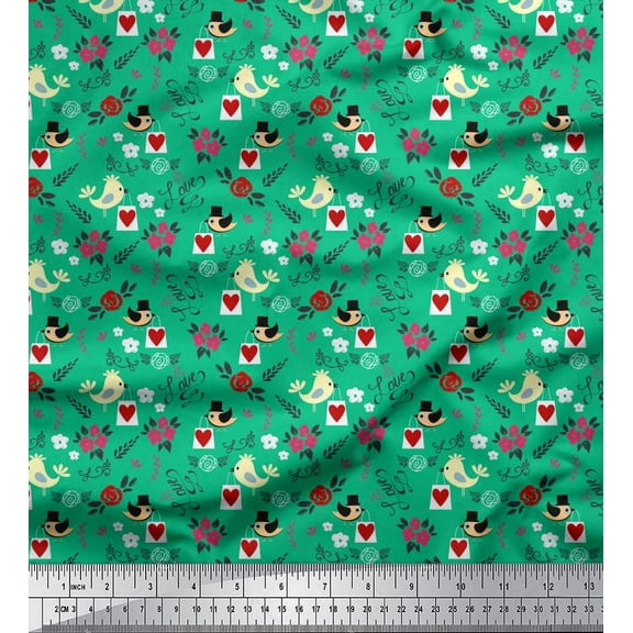 Soimoi Cotton Duck Fabric Floral,Shopping Bag & Bird Artistic Print Fabric by The Yard 42 Inch Wide