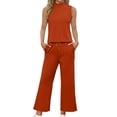 thumbnail image 3 of Summer Travel Lounge Sets for Women 2 Piece Mock Neck Top and Wide Leg Crop Pants Casual Vacation Matching Outfit 2026 Orange 2XL, 3 of 8
