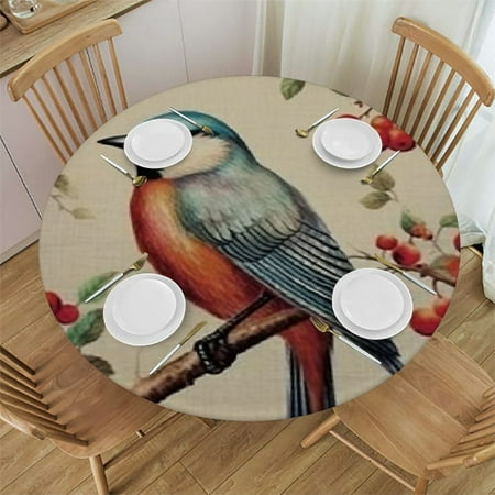 

BCIIG Bird Branch Berries Round Table Cover Stain Resistant Washable Indoor Outdoor Tablecloth Kitchen Dining Wedding Parties Table Cloth 100% Polyester Fiber 42 -46