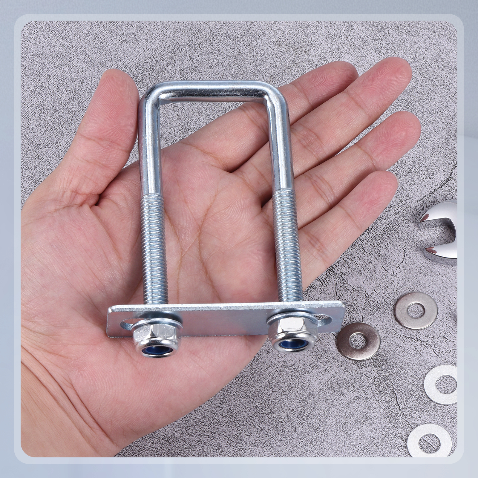 U Bolts 2Set (M10x40x110mm), Square U Bolt Kits Carbon Steel with Nylon Lock Nut Washers Plates - for Construction, Pipe, Trailer, Automotive, Leaf Spring Fastener