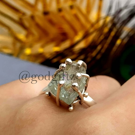Raw Aquamarine Ring: 925 Sterling Silver, Rough Gemstone