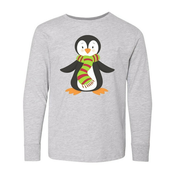 Inktastic Cute Penguin, Little Penguin, Penguin with Scarf Long Sleeve Youth T-Shirt