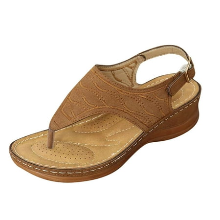 

Tangnade Ladies daily all-match casual shoes Summer Women Fashion Clip Toe Wave Embroidery Sandals Brown 37