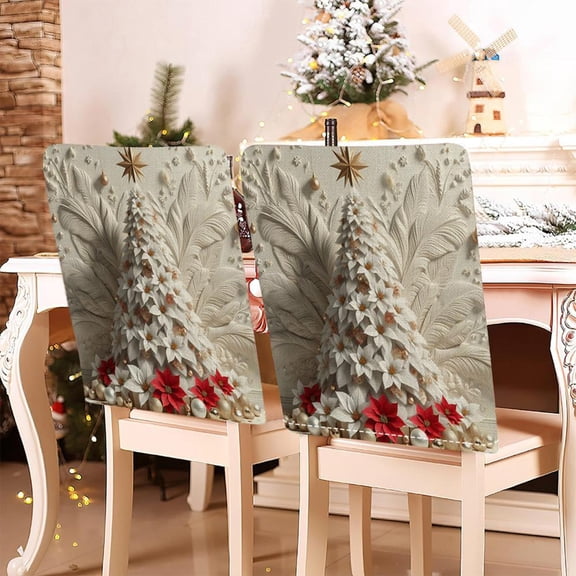 Outoloxit 3D Christmas Chair Covers for Home and Dining Room, Festive Chair Back Decorations with Stretch Fit, Easy Install and Protection from Stains