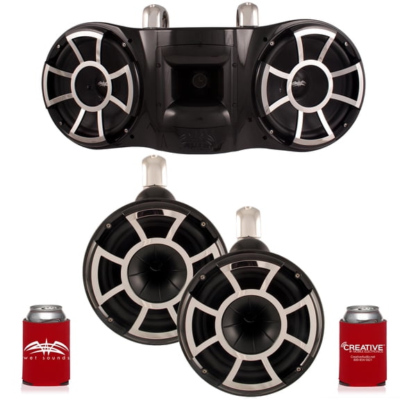 Wet Sounds REV410B-FC REV Series 10" Black Wake Tower Speaker & REV8B-FC 8" Wake Tower Speakers With Fixed-Clamps