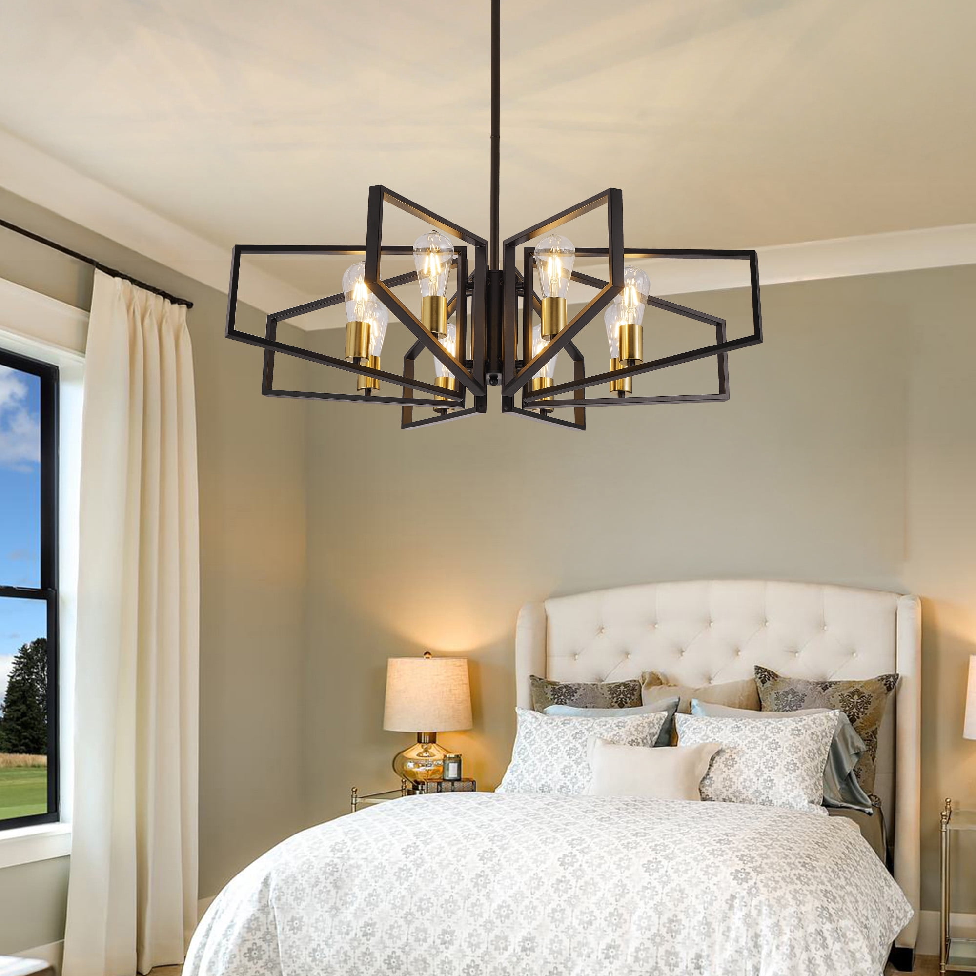 LovingAHome 8-Light Dinging Room Lighting Chandeliers for Dining Room Kitchen Island, Black&Gold