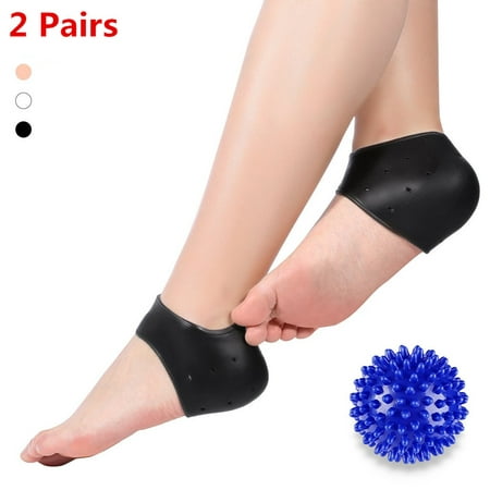 Plantar Fasciitis Gel Heel Protectors Heel Pads Kit-5 pieces,2 pairs Gel Heel Sleeves and a Massage Ball for Foot Arch Support,Foot massager,Foot Pain and Metatarsal
