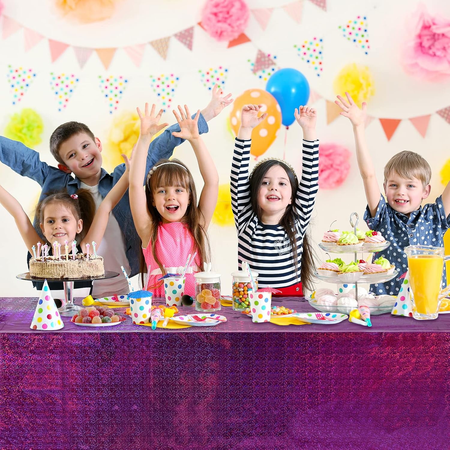 QIANJIA 4 Pack Iridescent Pink Plastic Tablecloths Shiny Disposable Laser Rectangle Table Covers,Holographic Foil Tablecloth Iridescent Party Decorations for Birthday Wedding Christmas, 54x108Inch