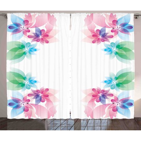 Exquisite Bedroom - Flower Curtains 2 Panels Set, Abstract Petals with Digital Hazy Reflections Bridal Buds Exquisite French Style Pattern, Window Drapes for Living Room Bedroom, 108W X 84L Inches, Multi, by Ambesonne