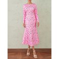 thumbnail image 3 of Biekopu Women Midi Dress, Elegant Long Sleeve Crew Neck Flower Print Casual Dress Fall Dress, 3 of 9