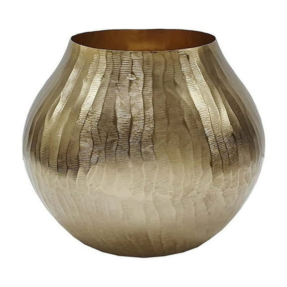 Gold Chisel Vase -Short Round Aluminum Decorative Accent - Tabletop & Mantel Decor