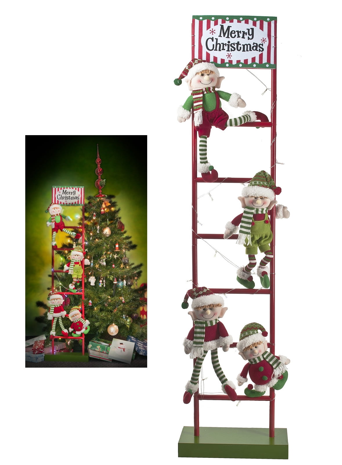Decorative Christmas Ladder With Four Climbing Elves  By Ganz
