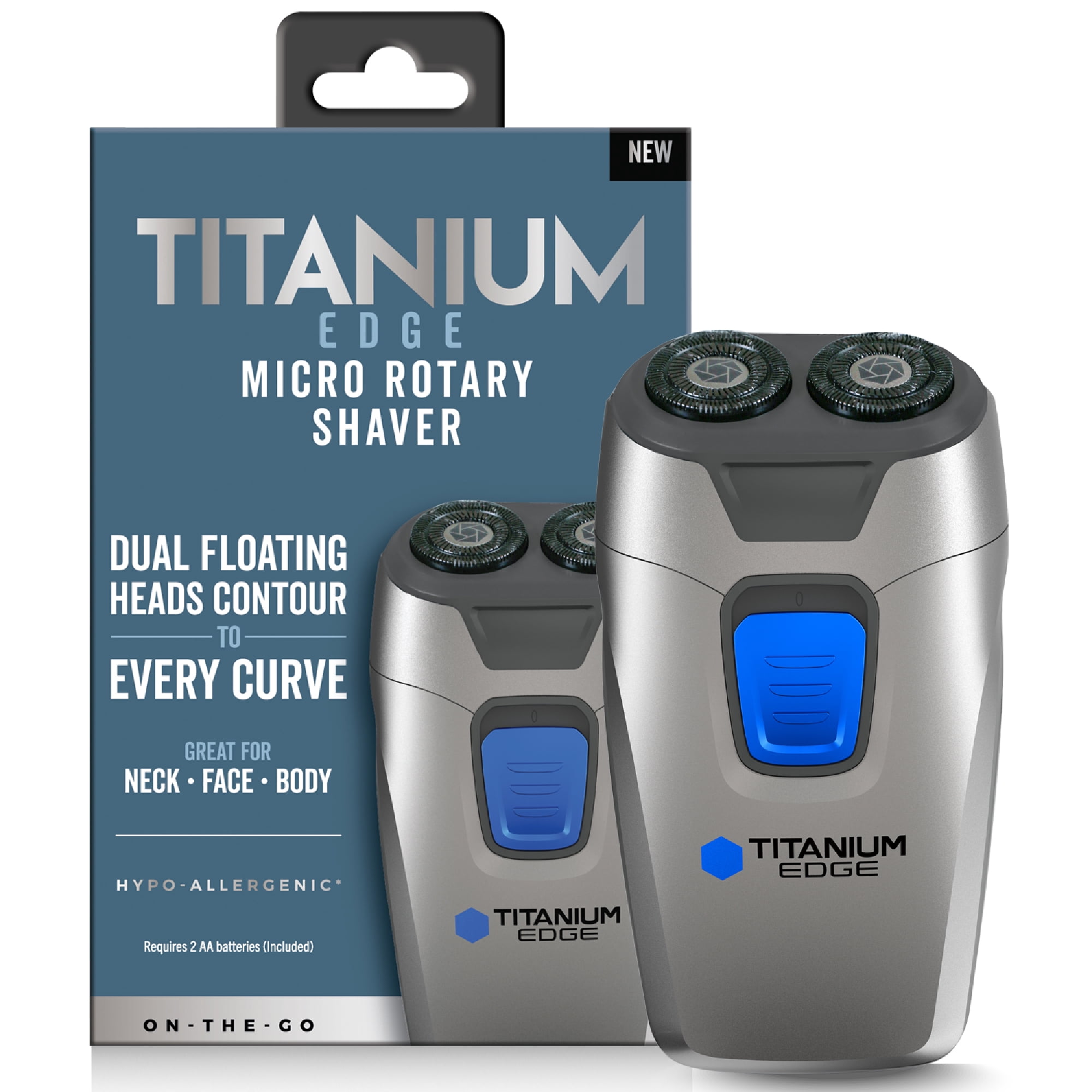 Titanium Edge Micro Rotary Shaver – Men’s Electric Razor for Face, Neck & Body – Dual Floating Heads, Titanium Coated, Hypoallergenic, Travel Ready