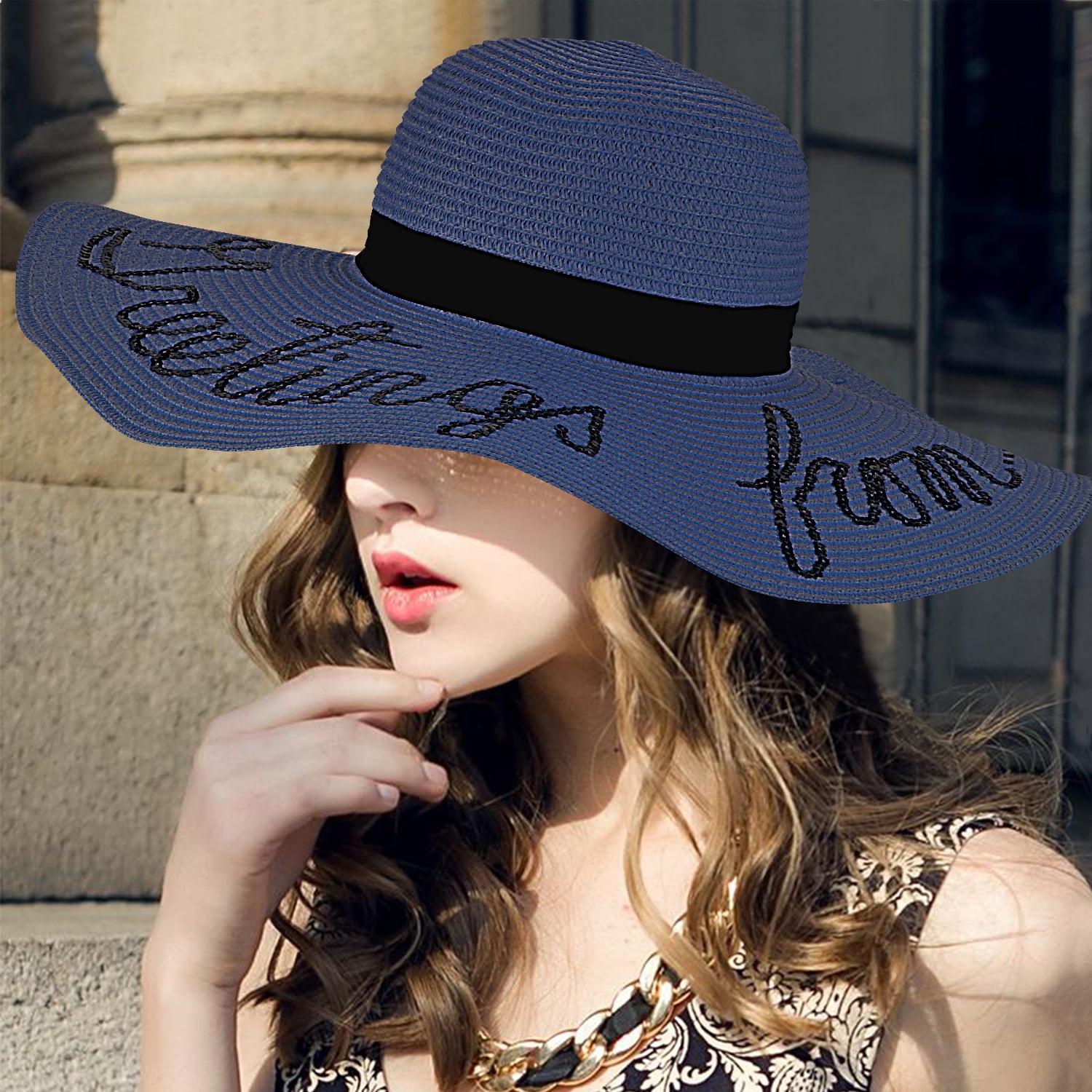 Coofit Beach Straw Hat Wide Brim 