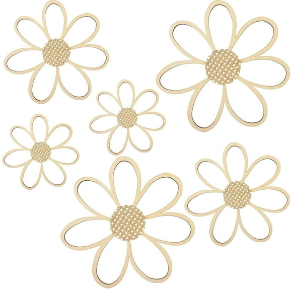 6 pcs Daisy Wall Decor Wooden Daisy Wall Art Flowers Signs Hanging Plaque for Home Nursery Bedroom Farmhouse Bathroom Decorations Housewarming Gifts