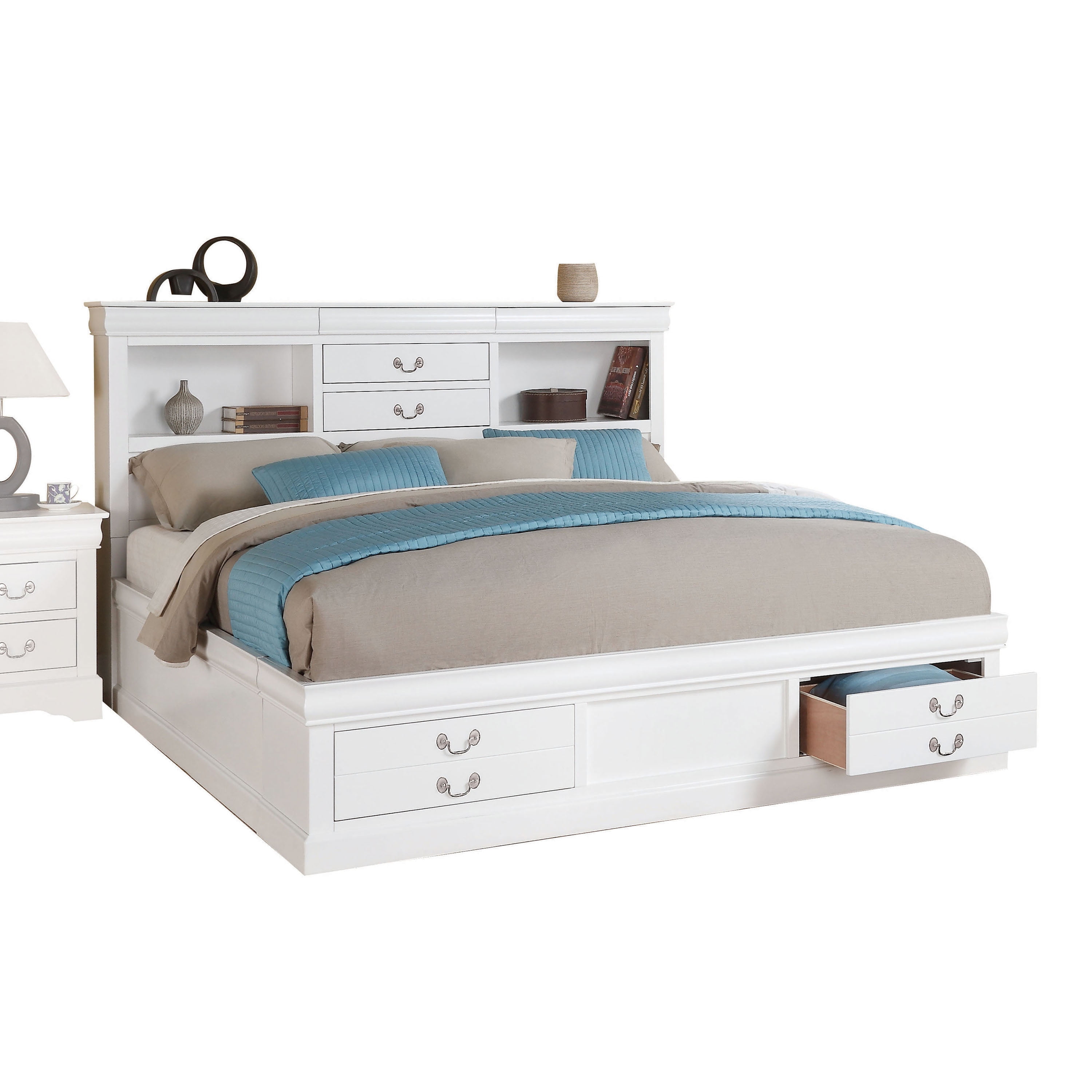 White Queen Storage Bed ACME Louis Philippe III Queen  Bed  with Storage  in White  