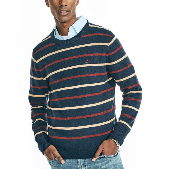 Nautica Men's Sustainably Crafted Striped Crewneck Sweater Navy-XL