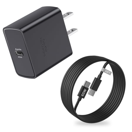 Fu1997 45W USB - C Fast GaN Charger with 10FT C - to - C Cable, Black, Compatible for Google Pixel 4 XL - 9 (Pro/XL/a)