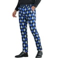 thumbnail image 4 of INSPIRE CHIC Men's Pants Diamond Plaid Flat Front Straight Leg Trousers 30 Blue Black, 4 of 6