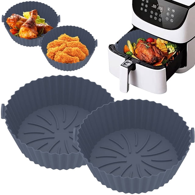 2Pcs Friteuse à Air Chaud Pot en Silicone avec Poignée Réutilisable Résistant à la Chaleur Accessoires de Friteuse à Air