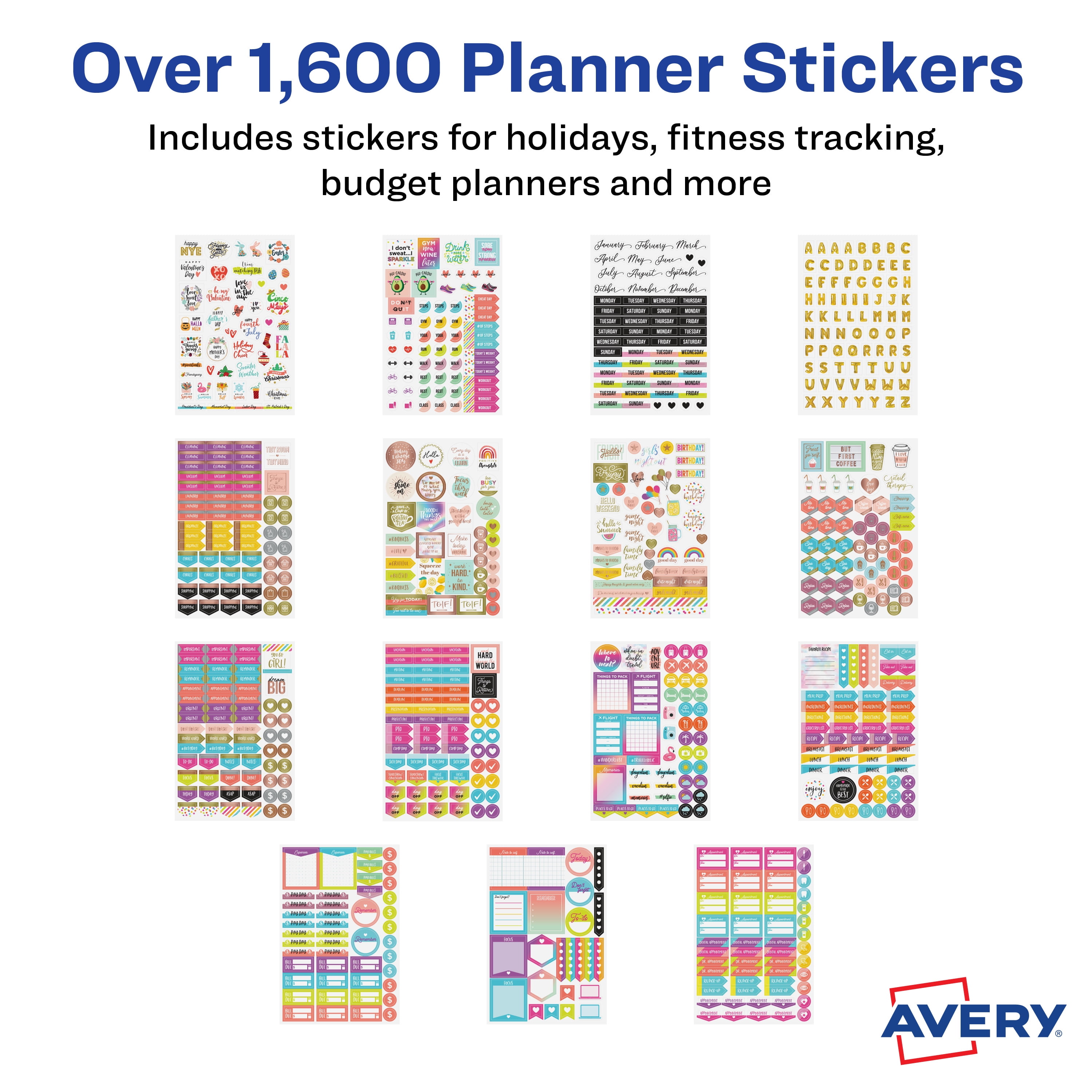 Avery Planner Stickers Variety Pack, 1,656 Stickers, Weekly, Calendar and  Journal Sticker Sheets (6785) 