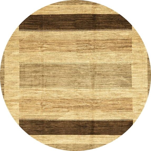 Ahgly Company Machine Washable Indoor Round Abstract Chrome Gold Yellow Area Rugs, 6' Round