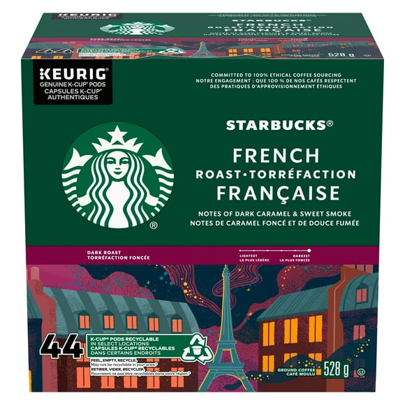STARBUCKS French Roast Dark Roast Ground Coffee K-Cup Pods 44 ct Box, 44 ct