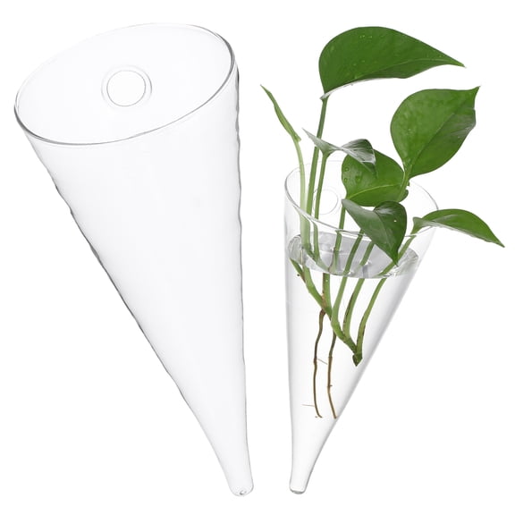 Circular Cone Glass Wall Hanging Vase Bottle for Plant Flower Decor Clear