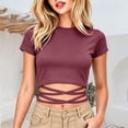 thumbnail image 2 of Ulitacool Womens T Shirts Short Sleeve Solid Color Round Neck Tops Charm Clothing L Brick Red, 2 of 4
