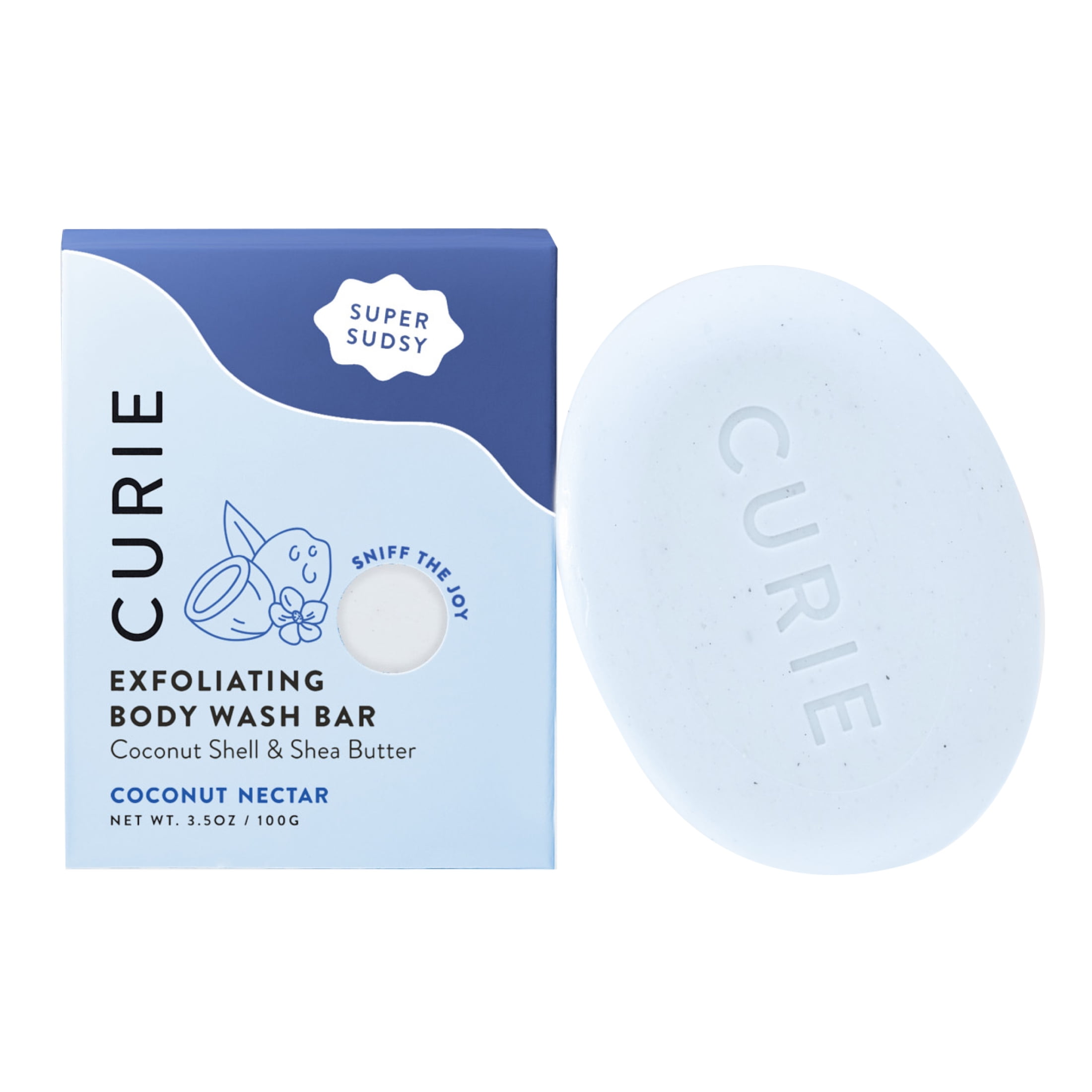 (3 pack) Curie Exfoliating Body Wash Bar Soap, Coconut Nectar, for Men and Women, 3.5 oz