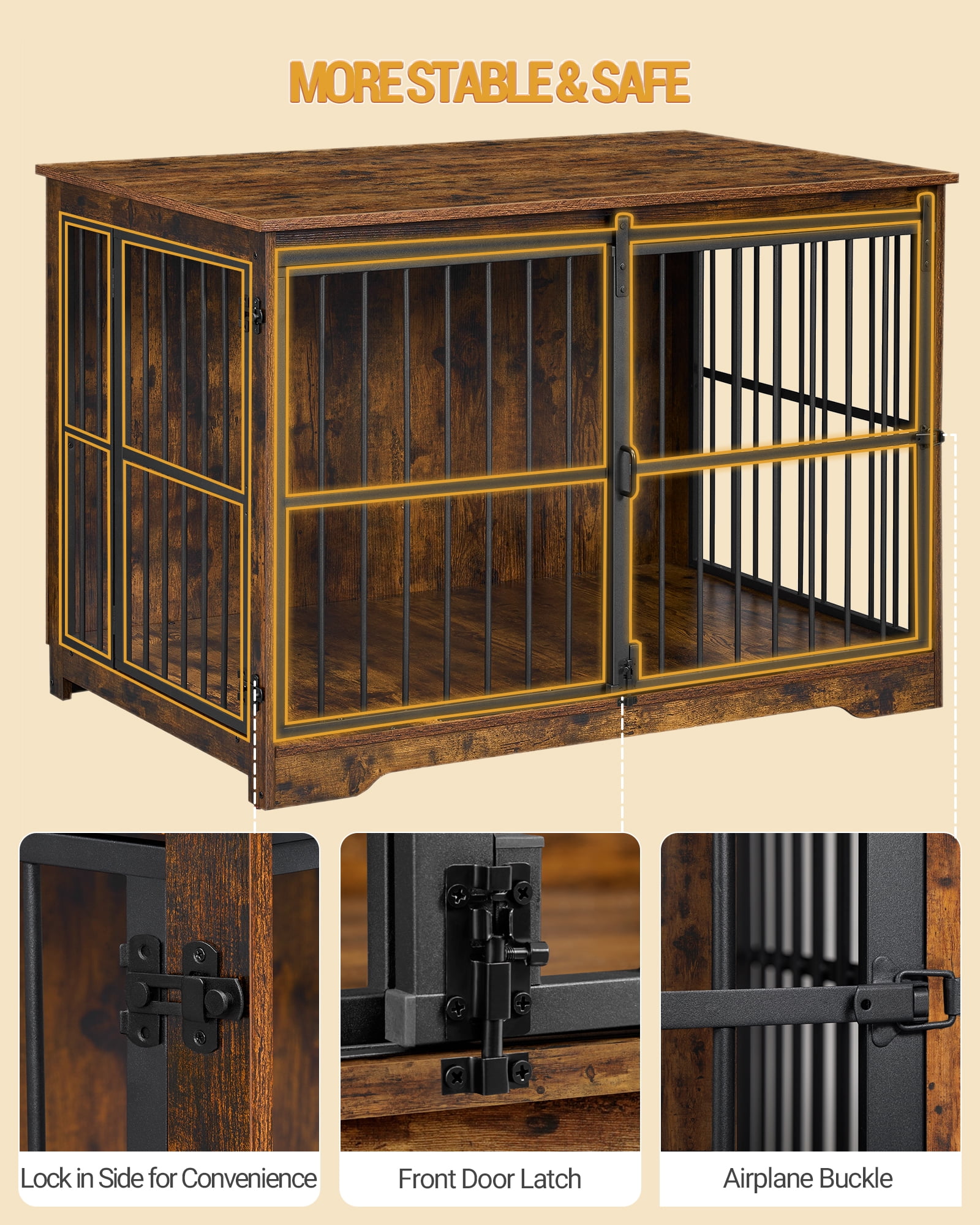 Hzuaneri Heavy-Duty Furniture Style Dog Crate, Double Doors, Metal