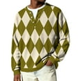 thumbnail image 2 of OIOLOYJM Long Sleeve Plaid Henley Shirts for Men Button V Neck Texture Ribbed Knit Golf Sweatshirt Casual Business Work Top Oversized Trendy Vacation Pullover Army Green 2XL, 2 of 6