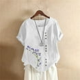 thumbnail image 2 of Liquidation! Uooqdmx Chemises en Lin pour Femmes, Chemises à Manches Courtes pour Femmes, Hauts Fluides pour Femmes, Blouse Col Rond Décontractée Coupe Ample Tunique, Hauts en Gaze pour Femmes, Blanc 4TG, 2 of 4