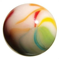 Big Game Toys~1X Cockatoo Mammoth Marble 1 5/8" (42mm) w/Display Stand Glass Ball Large Huge Iridescent White red Blue Shooter Swirl