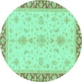 thumbnail image 1 of Ahgly Company Machine Washable Indoor Round Oriental Turquoise Blue Traditional Area Rugs, 4' Round, 1 of 4