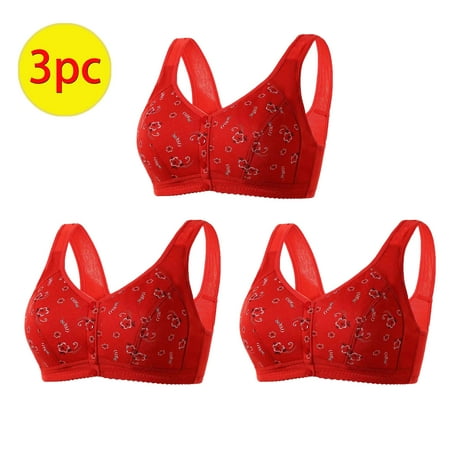 Crunowin Women s Front Closure Bra 3 Pack  Plus Size Push Up Wire Free Comfort Breathable Lingerie Everyday Underwear Red XXXL