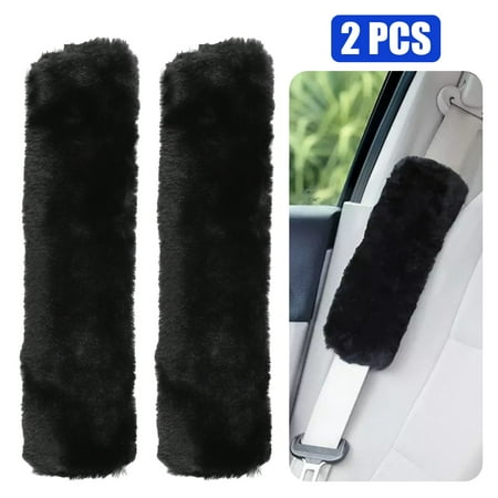 TSV Authentic Sheepskin Car Seat Belt Cover (4/2 PCS), Soft Shoulder Pad - Comfortable Driving, Genuine Natural Merino Wool Seat Belt Strap Pad Covers, also Good For Backpack - Black / Grey