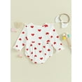 thumbnail image 4 of Suealasg Infant Girl Fall Onesie Bodysuits Baby Valentine's Day Clothes 3M 6M 12M 18M Newborn Long Sleeve Heart Print Button Jumpsuits for Boys Girls Headband, 4 of 9