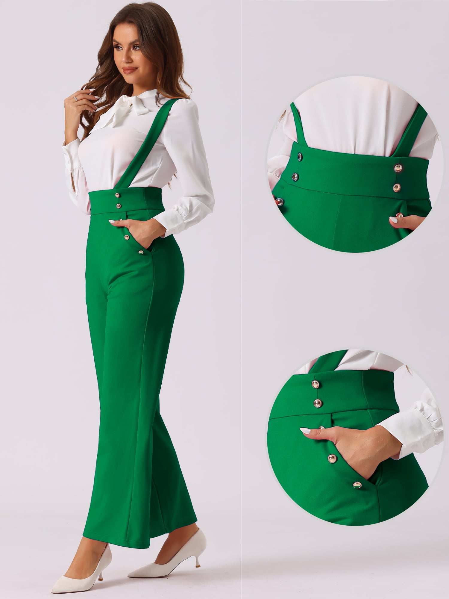 DARING DIVA Women's Casual Office Adjustable Straps Wide Leg Overalls XL Dark Green