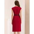 thumbnail image 3 of DARING DIVA Elegant Round Neck Cap Sleeve Belted Work Sheath Dresses L Red, 3 of 6