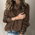 thumbnail image 2 of Tiqkatyck Plu Size Tops for Women, Womens Fashion Solid Color Sweater Top Turtleneck Long Sleeve Buttons Autumn Winter Warm Soft Shirt, Womens Tops Brown XL, 2 of 9