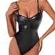 thumbnail image 1 of Body de una pieza ajustado de charol con tirantes finos y cuello sexy para mujer, 1 of 5